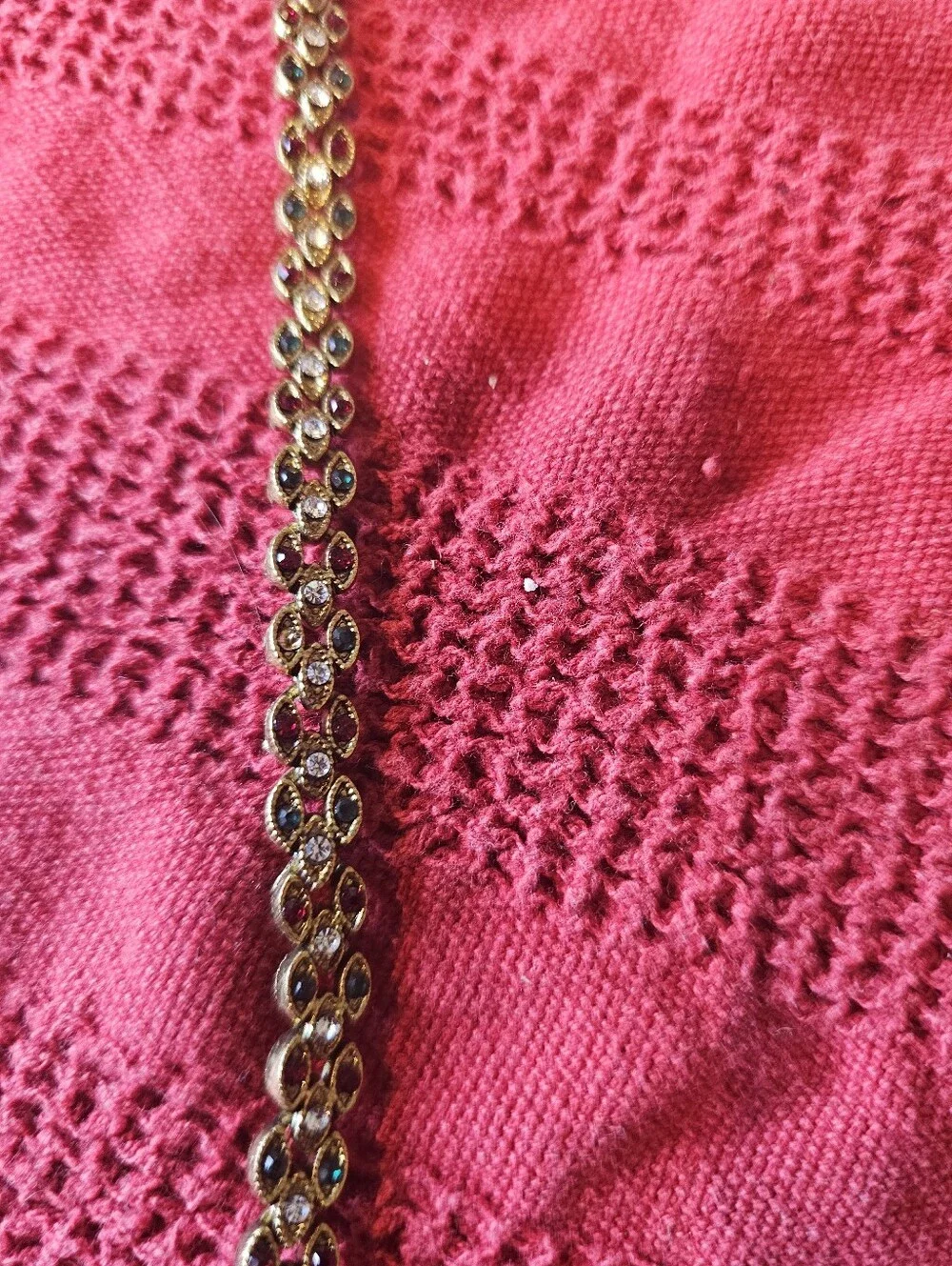 Gold Necklace With Red, Green, And White Stones